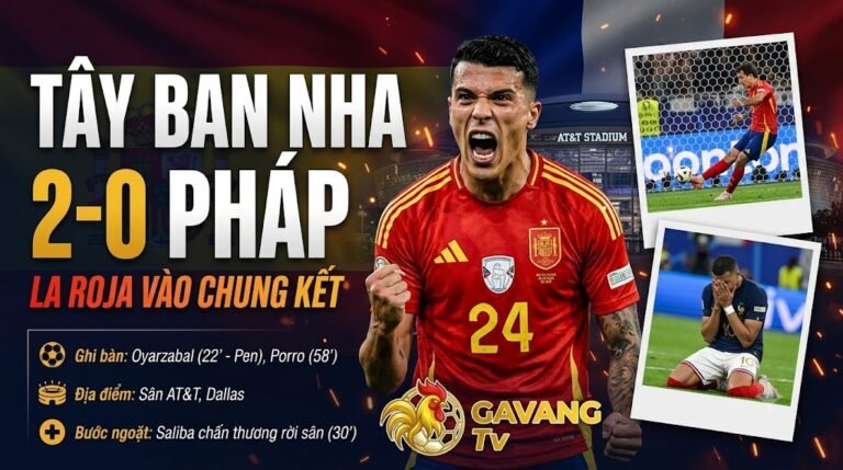 Tình huống Lamine Yamal (Tây Ban Nha) bị Lucas Digne (Pháp) phạm lỗi trong vòng cấm ở phút 22, dẫn đến quả phạt đền mở tỷ số do Mikel Oyarzabal thực hiện tại sân Dallas.