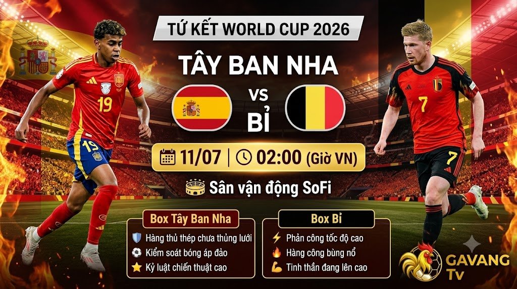 Nhận định kết quả trận đấu Tây Ban Nha vs Bỉ tại vòng tứ kết World Cup 2026 - Gavang TV
