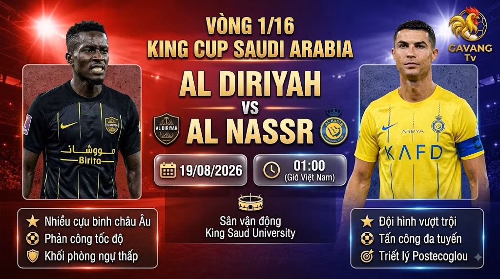 Nhận định Al Diriyah vs Al Nassr 1h00 ngày 19/8, King Cup