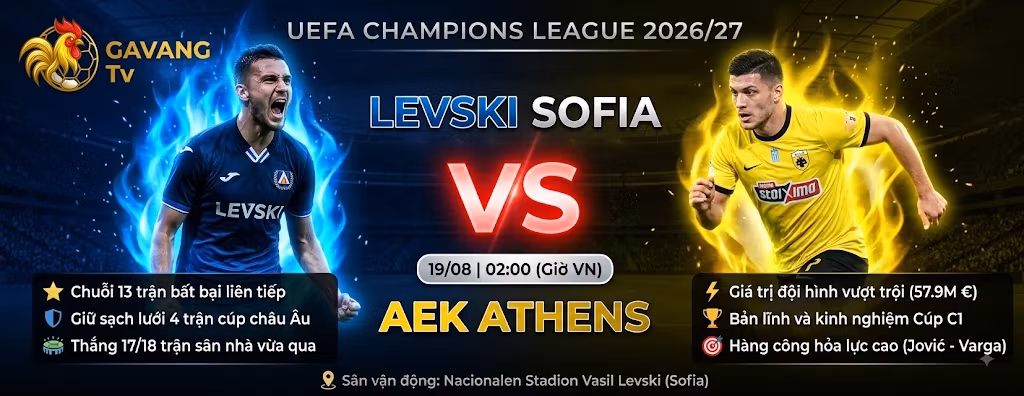 Nhận định Levski Sofia vs AEK Athens (02h00, 19/8): Phân tích chiến thuật chi tiết